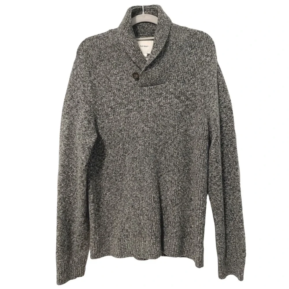 Old Navy Men's Shawl Collar Sweater Marl Gray Speckled Knit Pullover Size M